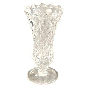 Pressed Glass  Vase Clear Diamond Cut Design Pedestal Base Decorative Vintage St
